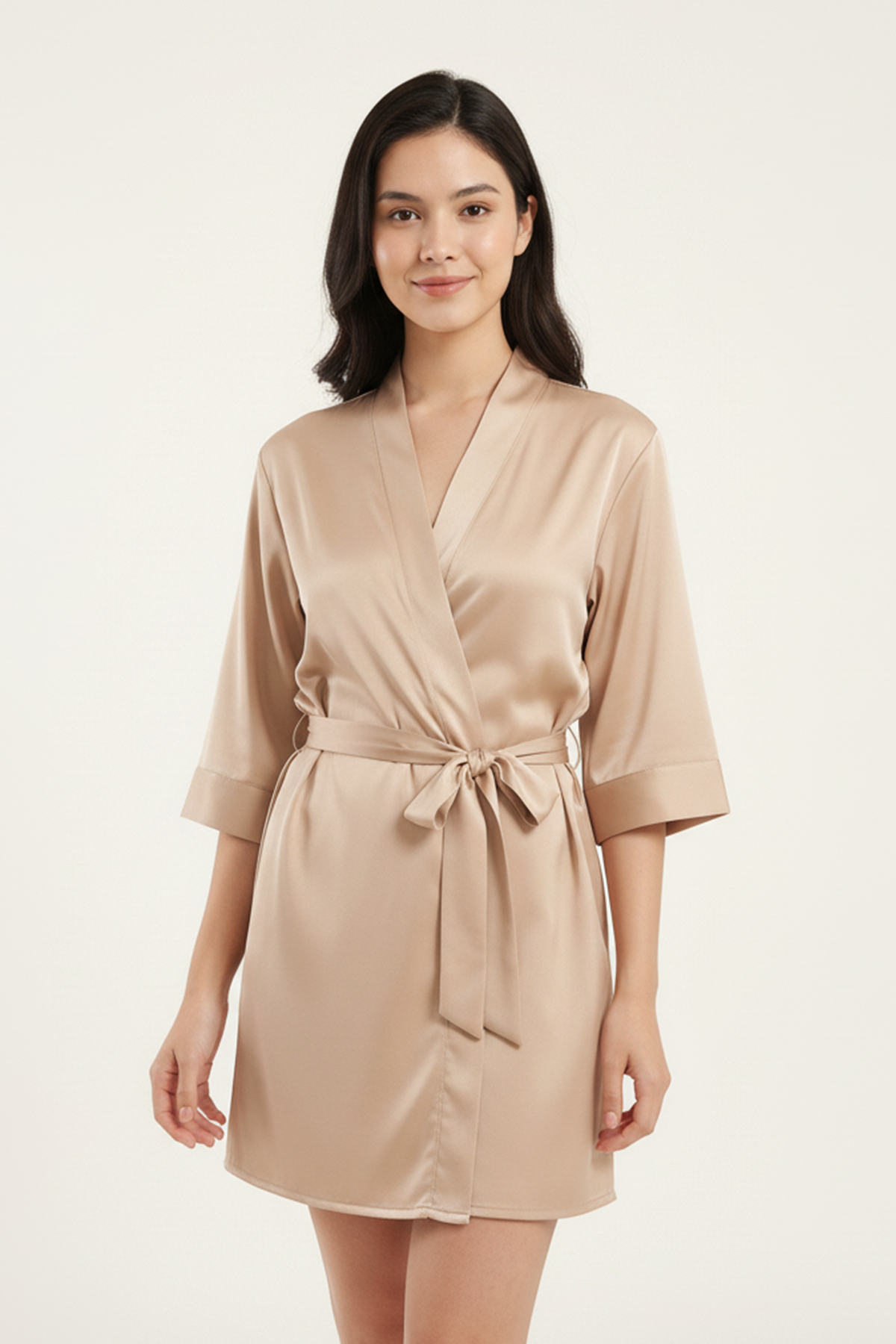 BLS - Satin Short Robe - Misty Beige — image 1 — Meeshop Pakistan