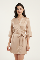 BLS - Satin Short Robe - Misty Beige view 1