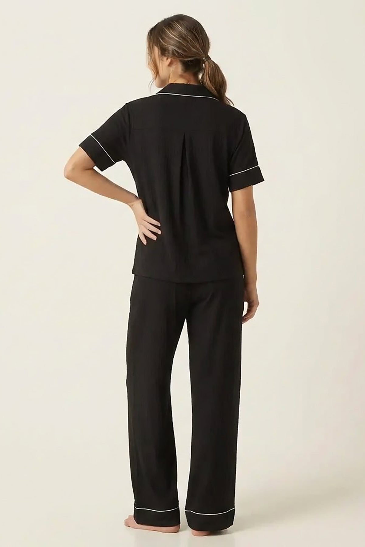 BLS - Short sleeves with long pants Pajama Set - Black — image 2 — Meeshop Pakistan