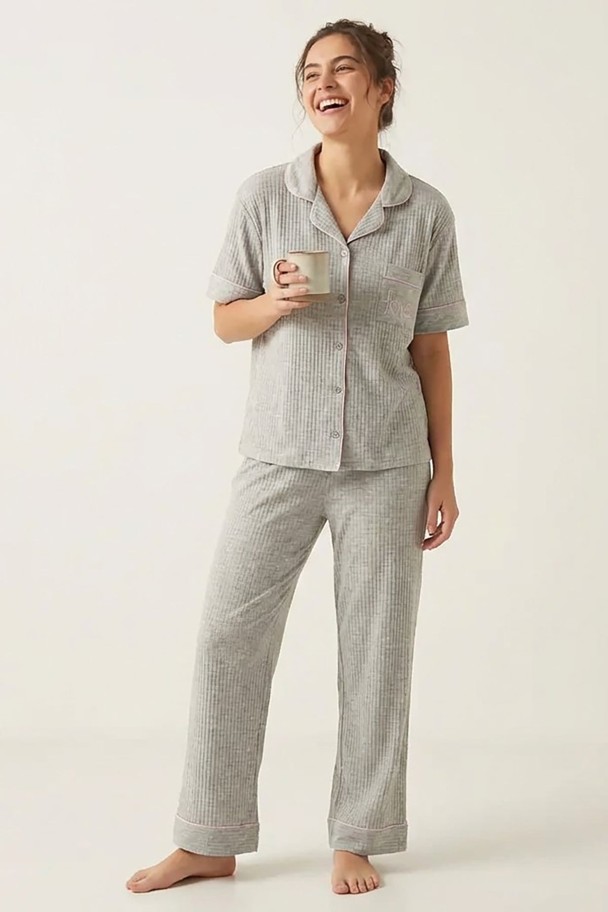 BLS - Short sleeves with long pants Pajama Set - Grey — image 1 — Meeshop Pakistan