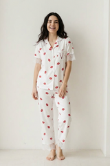 BLS - Short sleeves with long pants Pajama Set With Lace - White view 1