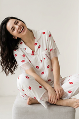 BLS - Short sleeves with long pants Pajama Set With Lace - White view 4