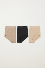 BLS - Seamless High Waist Briefs Pack of 3 - Skin-Chocolate-Black view 2
