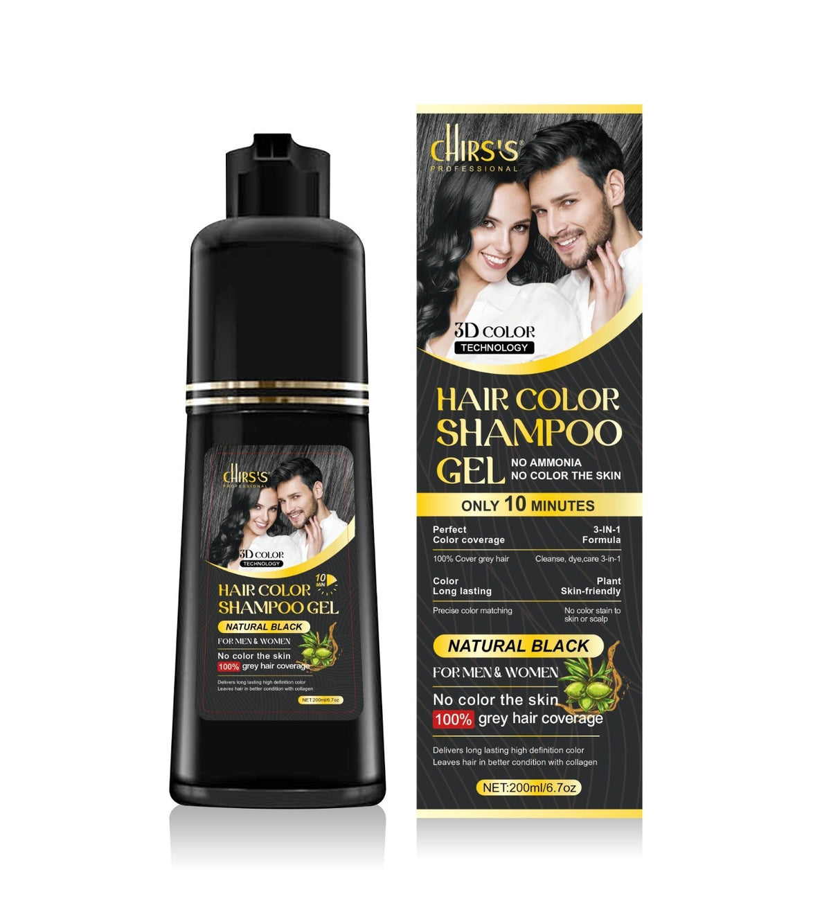Chris's - 2 in 1 Hair Color Shampoo Gel For Men & Women - Natural Black - 200ml — image 1 — Meeshop Pakistan