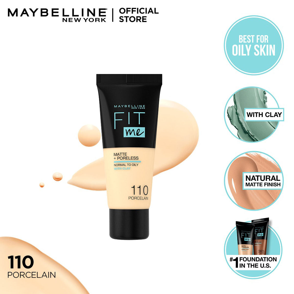 Maybelline - Fit Me Liquid Foundation Matte & Poreless - 110 Porcelain — image 1 — Meeshop Pakistan