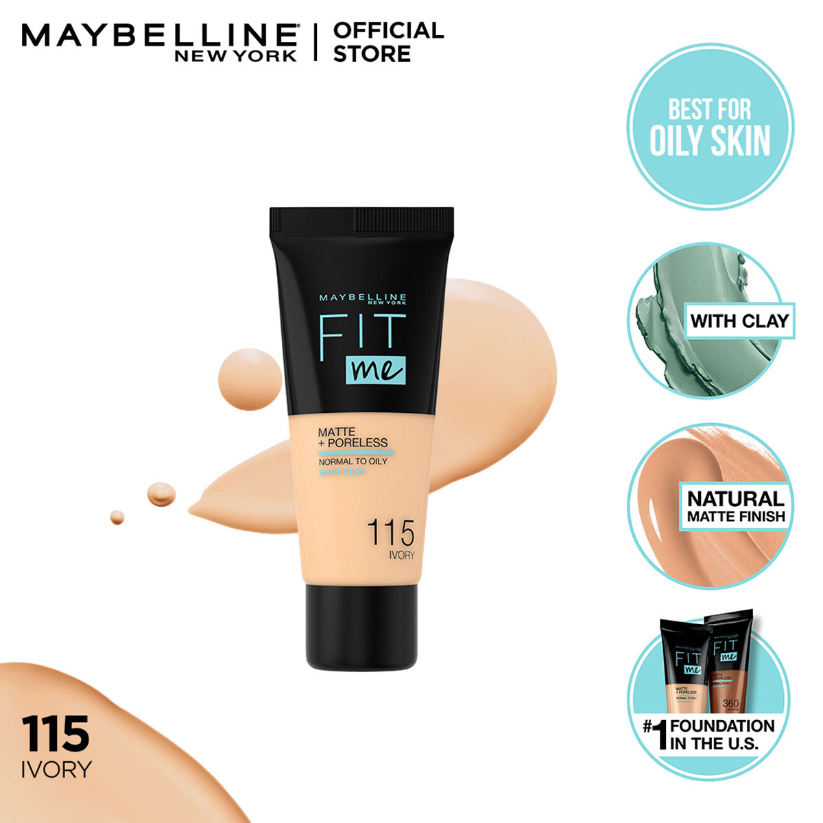 Maybelline - Fit Me Liquid Foundation Matte & Poreless - 115 Ivory — image 1 — Meeshop Pakistan
