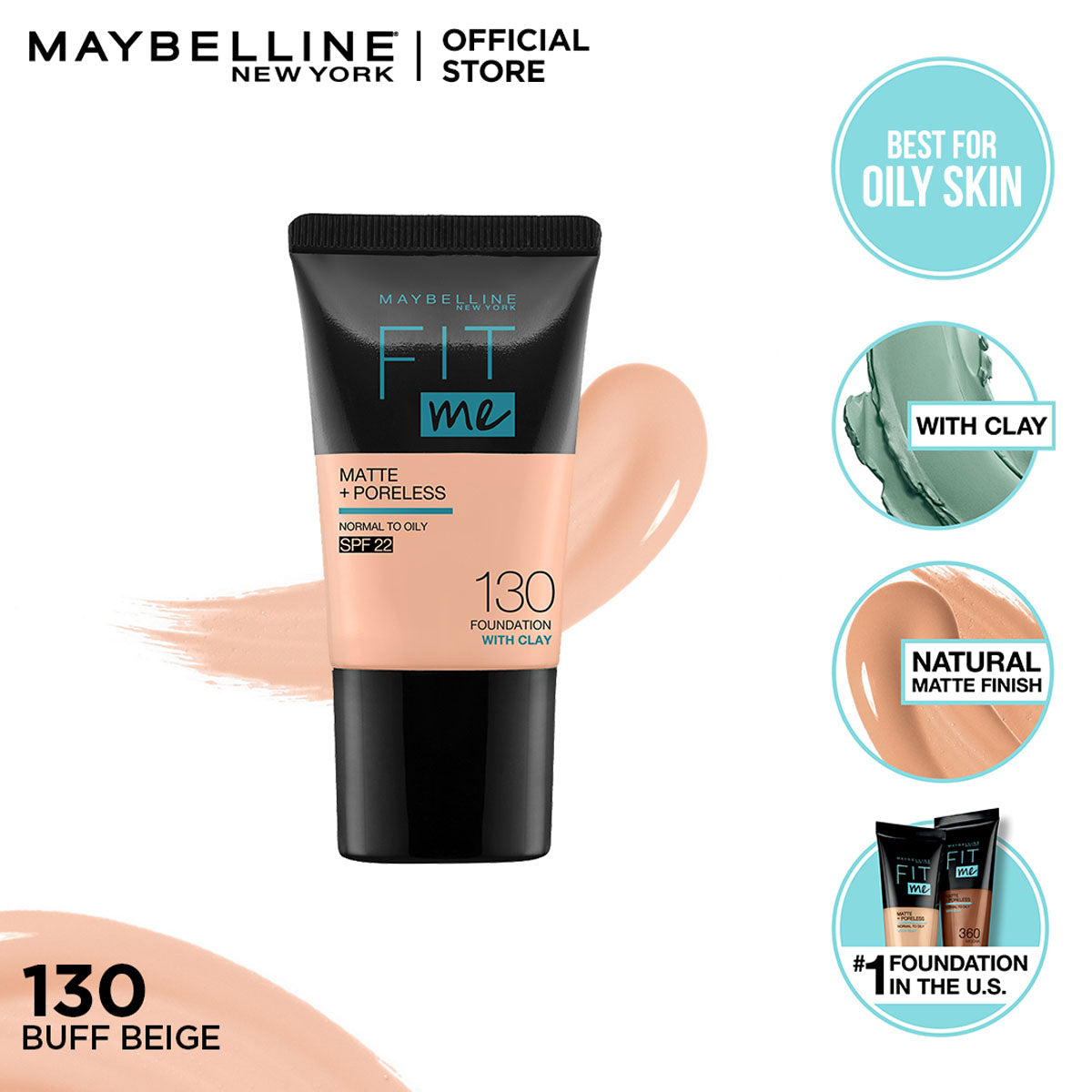 Maybelline - Fit Me Liquid Foundation Matte & Poreless Mini Tube - 130 Buff Beige — image 1 — Meeshop Pakistan