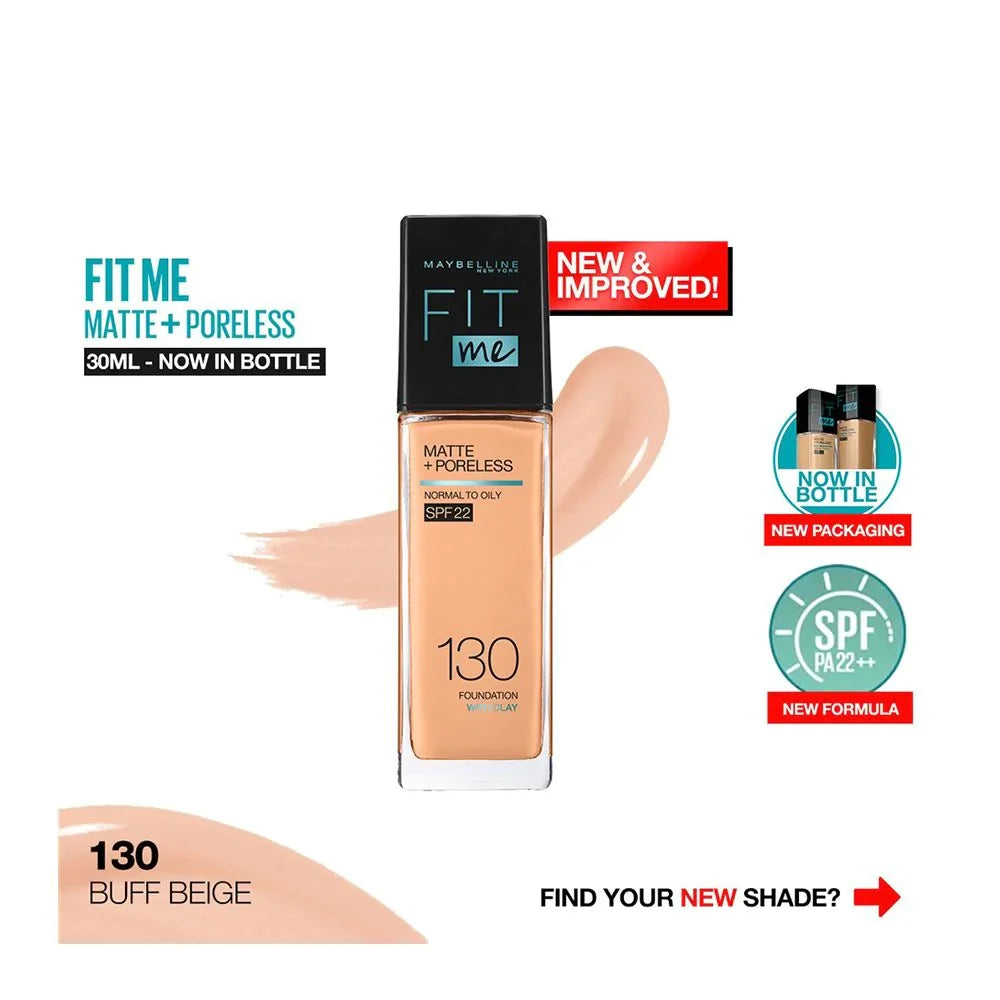 Maybelline - Fit Me Matte + Poreless Liquid Foundation SPF 22 - 130 Buff Beige 30ml — image 1 — Meeshop Pakistan