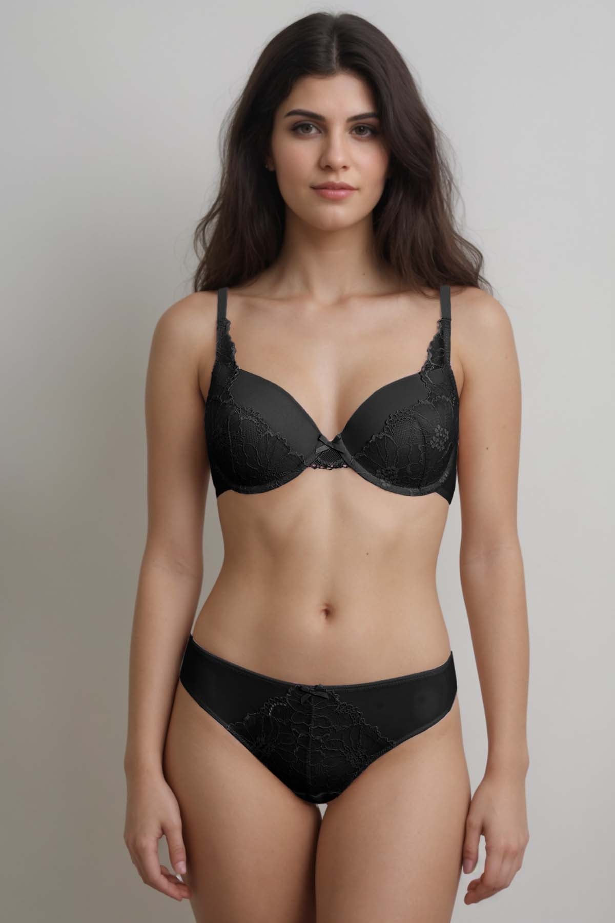 BLS - Emma Wired And Padded Lace Bra Set - Black — image 1 — Meeshop Pakistan
