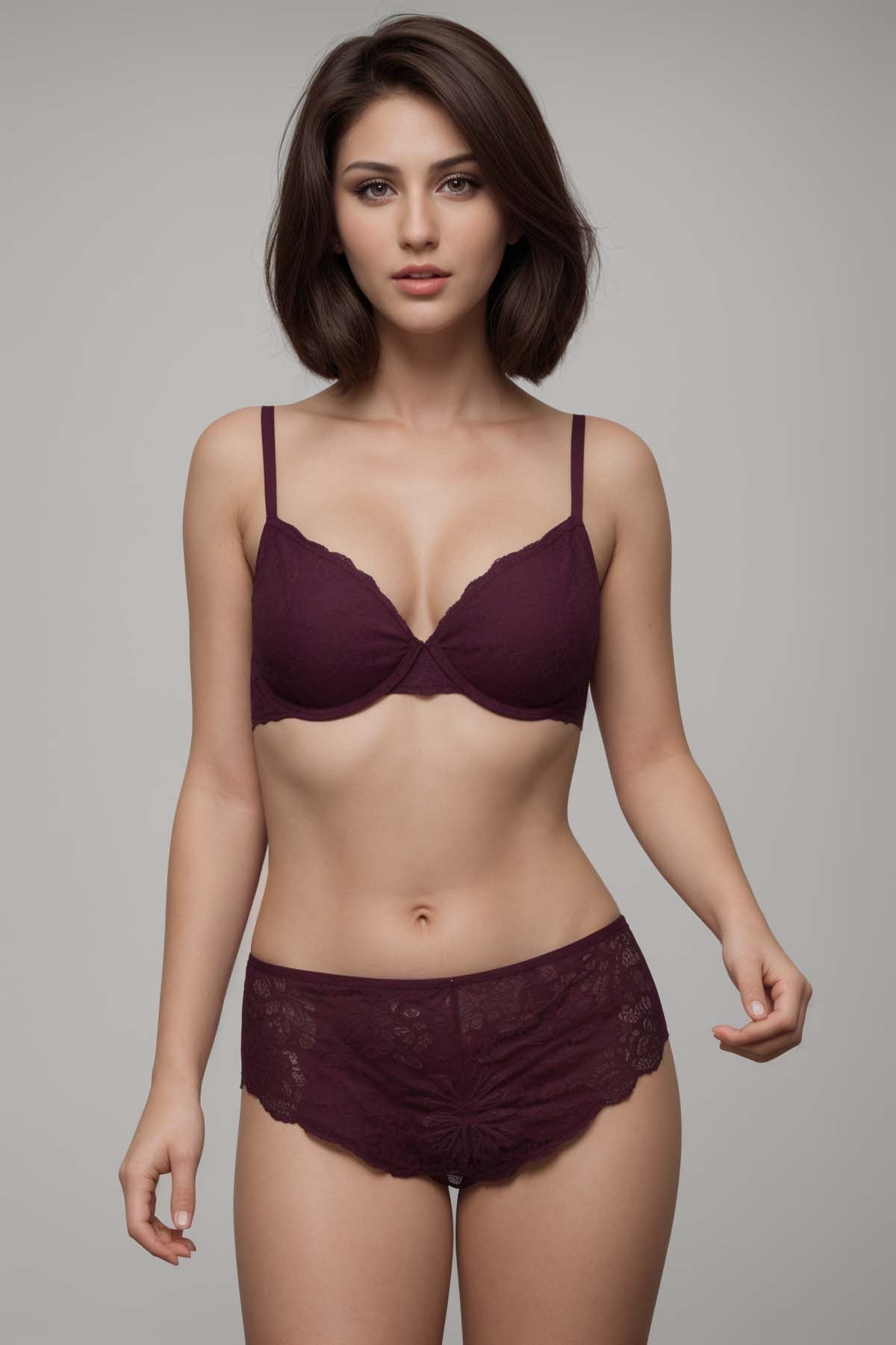 BLS - Everly Wired And Padded Lace Bra Set - Burgundy — image 1 — Meeshop Pakistan