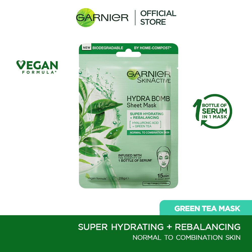 Garnier - Skin Active Hydra Bomb Green Tea Tissue Face Mask - Hydrating and Rebalancing 28g — image 1 — Meeshop Pakistan