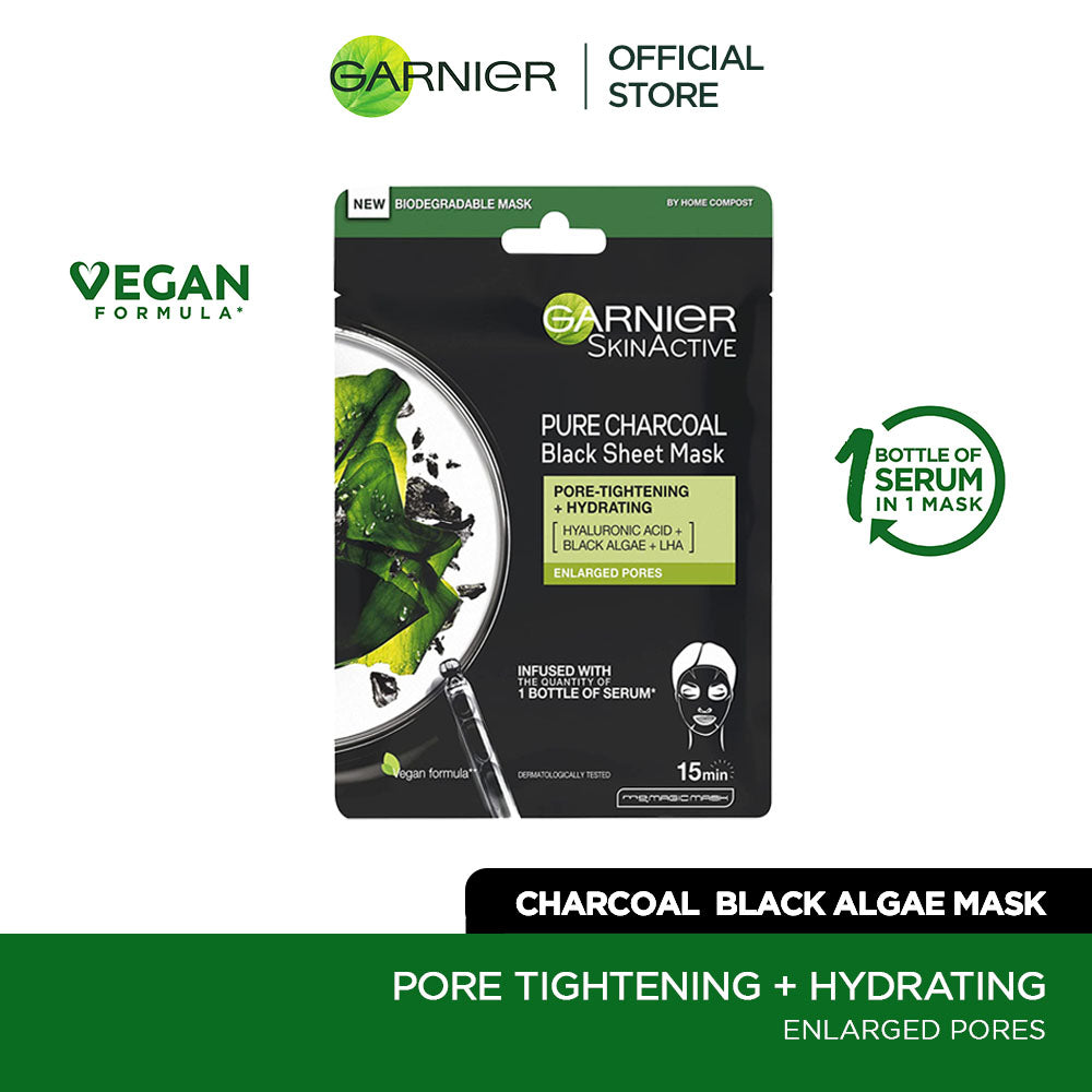 Garnier - Skin Active Pure Charcoal Black Algae Tissue Face Mask - Pore Tightening 28g — image 1 — Meeshop Pakistan