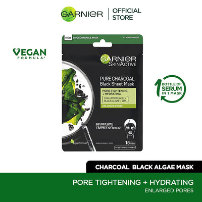 Garnier - Skin Active Pure Charcoal Black Algae Tissue Face Mask - Pore Tightening 28g