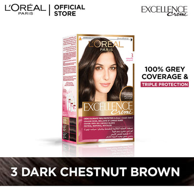 LOreal Paris - Excellence Crème Hair Color - 3 Dark Chestnut Brown