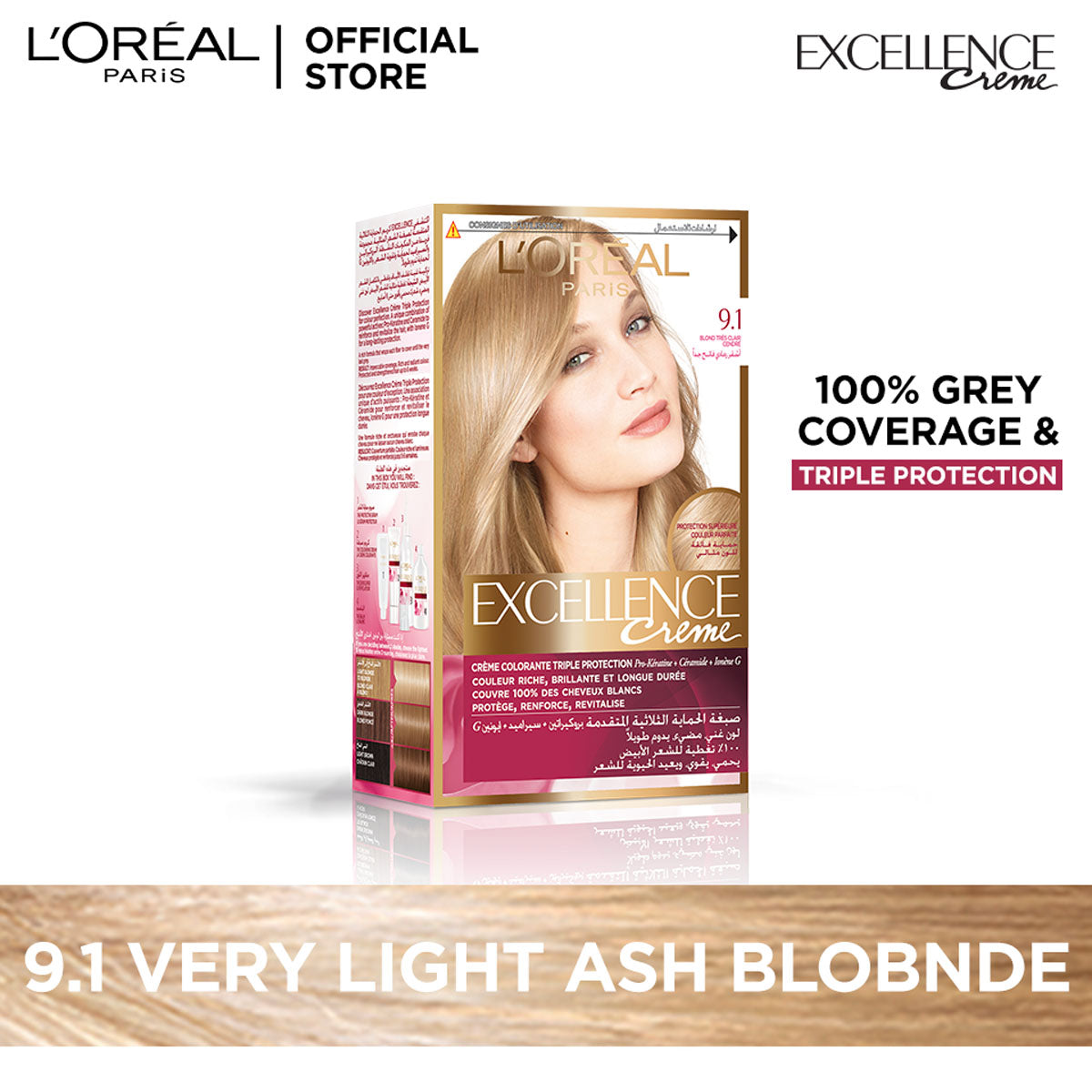 LOreal Paris - Excellence Crème Hair Color - 9.1 Very Light Ash Blonde — image 1 — Meeshop Pakistan