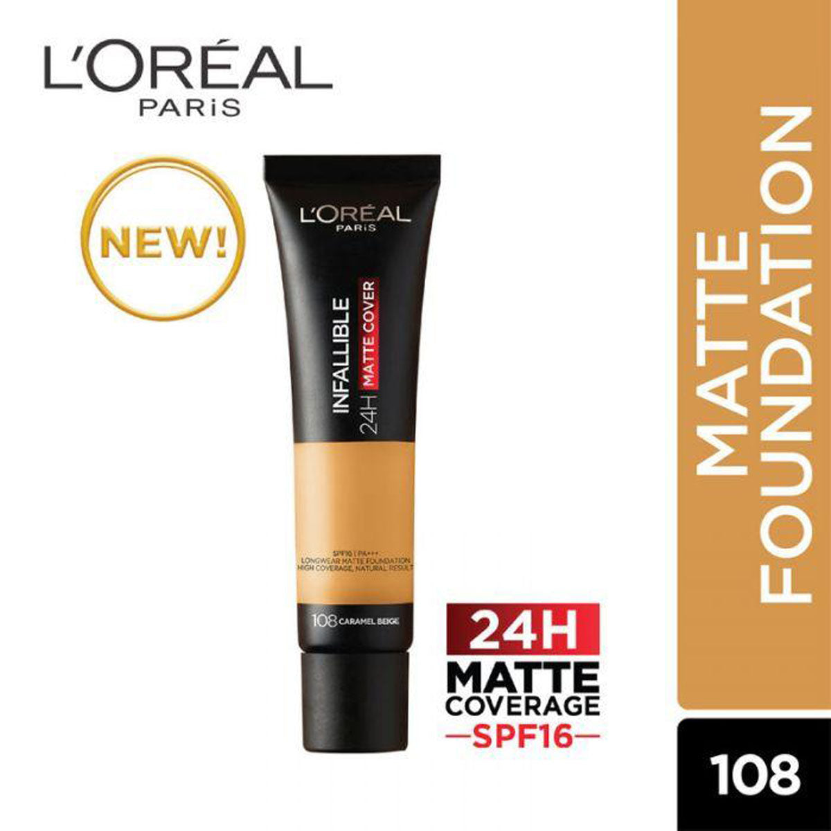 LOreal Paris - Infallible 24H Matte Cover Liquid Foundation - 108 Caramel Beige — image 1 — Meeshop Pakistan