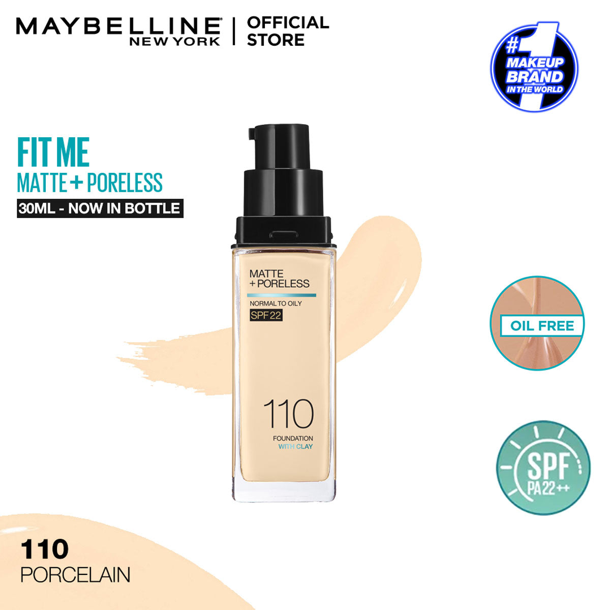 Maybelline - Fit Me Matte + Poreless Liquid Foundation SPF 22 - 110 — image 1 — Meeshop Pakistan