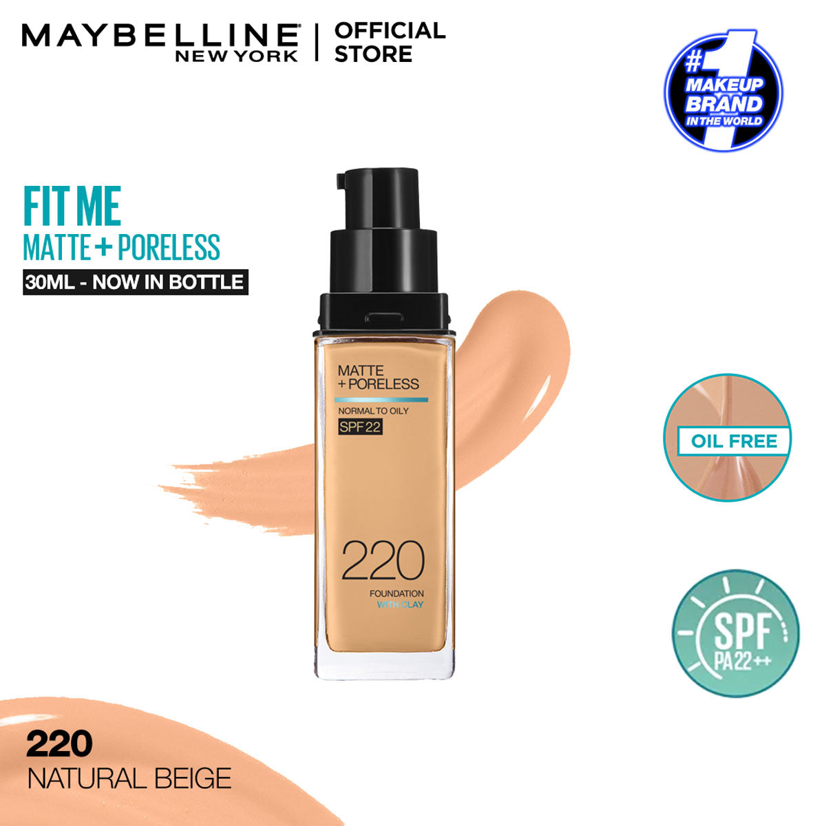 Maybelline - Fit Me Matte + Poreless Liquid Foundation SPF 22 - 220 — image 1 — Meeshop Pakistan