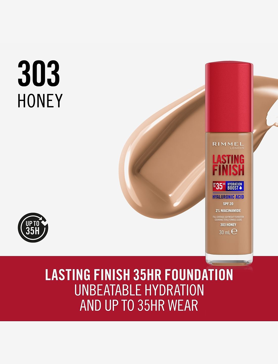 Rimmel London - Lasting Finish Hyaluronic Acid long-lasting Foundation - 303 Honey — image 1 — Meeshop Pakistan